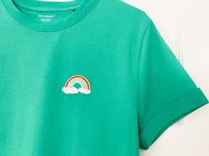 No-sew project: Super-easy custom rainbow t-shirt with turn-up cuffs