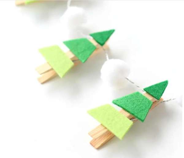 Clothes pin Christmas trees and lots of garland ideas