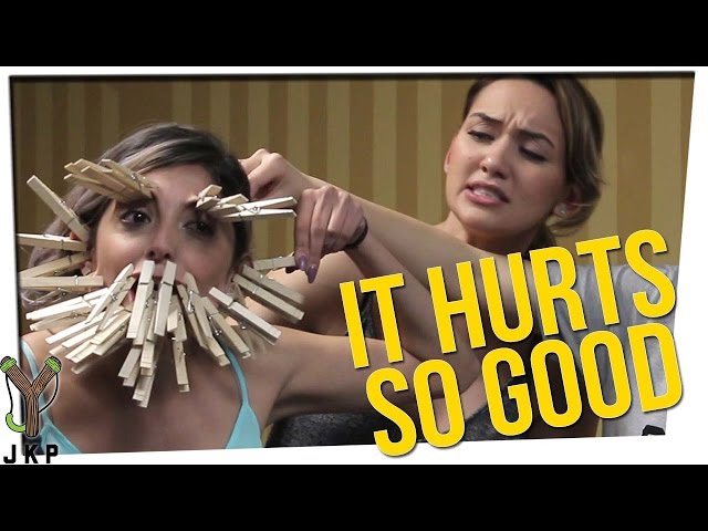 Two players have two minutes to put as many clothespins on their face as they can