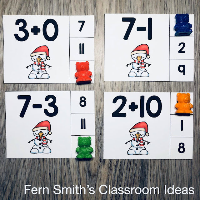 40% Off for 48 Hours! Winter Snowman Addition and Subtraction Clip Cards Bundle