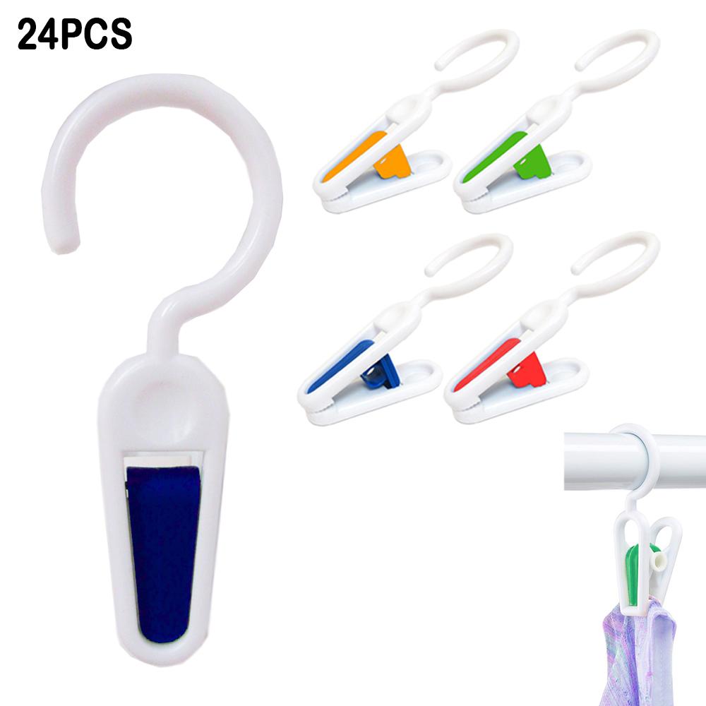 24PC Portable Laundry Hanging Hooks Clothes Pins Home Closet Travel Hanger Clips