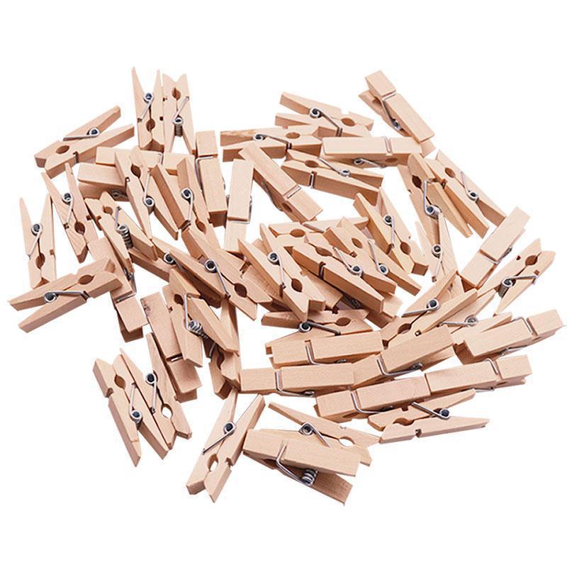 100pcs/lot 2.5cm Clothes Pegs Natural Clip Mini Wooden Clothes Photo Paper Peg Clothes Pin Laundry Hangers Wedding Party JK0451