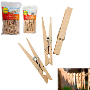 130 Wooden 3 1/4" Inch Large Clothespins Laundry Spring Wood Clothes Pins Crafts
