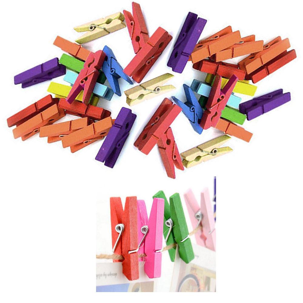 200Pcs Mini DIY Wooden Clothes Photo Paper Pegs Clothespin Cards Craft Clips New