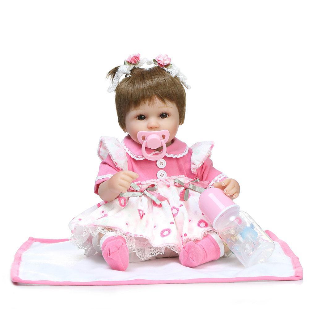 Fashionable Lovely Play House Toy Simulation Pigtails Baby Doll with Clothes Pink Skirt Size 16&quot;