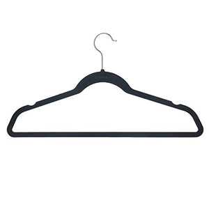 BriaUSA Velvet Suit Hangers Multipurpose Slim with Notched Shoulders & Swivel Chrome Hooks – Black – Box of 20