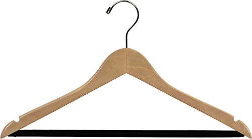 International Innovations Extra Large Natural Finish Notched Wooden Suit Hanger with Non-Slip Bar, 20 Inch Long Hanger with Notches (Box of 100)