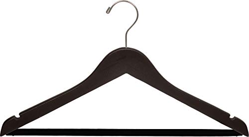 The Great American Hanger Company Wood Suit Hanger w/Velvet Non-Slip Bar, Box of 25, 17 Inch Flat Wooden Hangers w/Espresso Finish & Brushed Chrome Hook & Notches for Shirt Dress or Pants