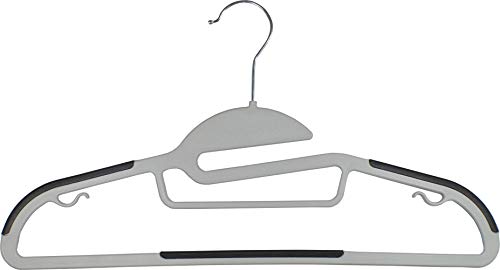 The Great American Hanger Company Grey Slim Line Clothes Hangers with Easy-On S Notch Design and Non-Slip Pads, Box of 100 Sturdy and Flexible Hangers with Swivel Hook, Tie Bar, and Strap Hooks