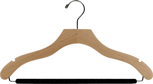 The Great American Hanger Company Wavy Wood Suit Hanger w/Velvet Non-Slip Bar, Box of 100 Space Saving 17 Inch Hangers w/Natural Finish & Chrome Swivel Hook & Notches for Shirt Dress or Pants