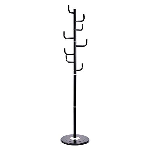 AyaMastro Black 69" H Coat Tree Rack Hat Standing Cloth Hanger w/ 8 Hook & Round Steel Base with Ebook