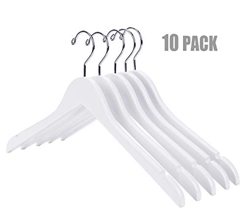 Nature Smile High Grade Lotus Wooden Shirt Dress Hangers, 10 Pack - Solid White Wood Bridal Wedding Dress Hangers, Coat Jacket Clothes Hangers, With Extra Smooth Finish, 360 Degree Swivel Hook?White?