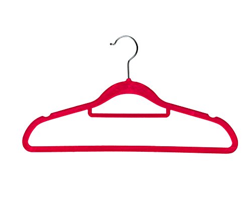 BriaUSA Velvet Coat Hangers Multi-Purpose Set of 10 Dark Pink Notched Shoulders, Tie Rack & Swivel Hooks