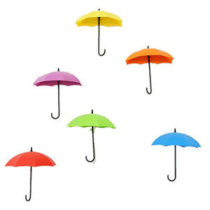 Colorful Umbrella Wall Hooks Key Wall Holder Organizer Decorative Wall Hanging Hooks Key Hangers for Wall Organizer Home Office Supplier Set of 6