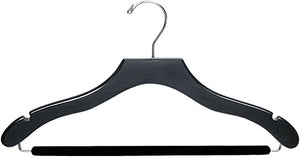 The Great American Hanger Company Wavy Black Wood Suit Hanger w/Velvet Non-Slip Bar, Box of 50 Space Saving 17 Inch Flat Wooden Hangers w/Chrome Swivel Hook & Notches for Shirt Dress or Pants