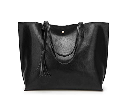 Women's Soft Faux Leather Tote Shoulder Bag from Dreubea, Big Capacity Tassel Handbag