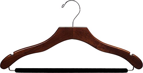 The Great American Hanger Company Wavy Wood Suit Hanger w/Velvet Non-Slip Bar, Box of 100 Space Saving 17 Inch Wooden Hangers w/Walnut Finish & Chrome Hook & Notches for Shirt Dress or Pants