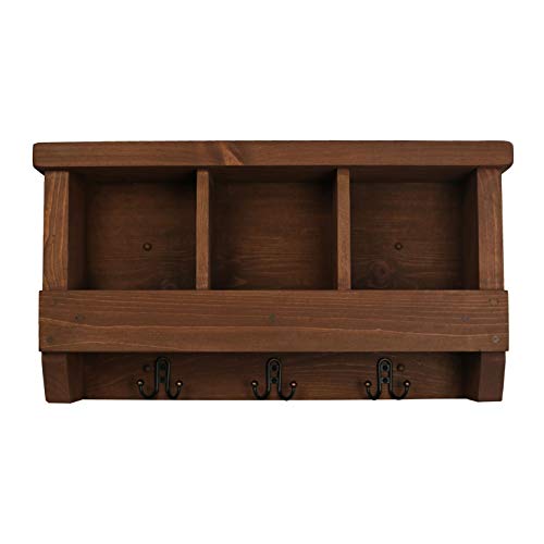 Rooms Organized Cubbie Shelf Wall Mounted Pine Wood Coat Rack with Double Hooks (Walnut)