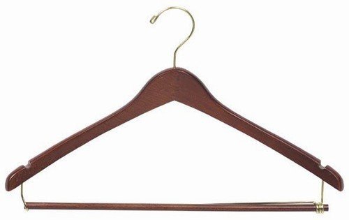 Walnut Contoured Suit Hanger w/ Locking Bar [ Bundle of 25 ]