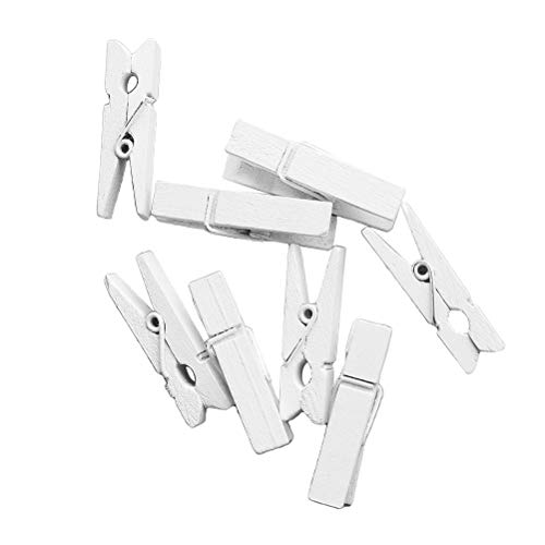 Vosarea 100PCS Clips Pictures Wood Mini Small Paper Clips Clothespin Wedding Cork Board Hanging Photos Painting Artwork Crafts - White