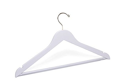 Adult White Suit Wooden Hangers with Pant Bar with Gold Hook Box of 50