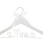 Ella Celebration Mrs Wedding Dress Hanger, Wood and Wire Hangers for Bride (White with Silver Wire)