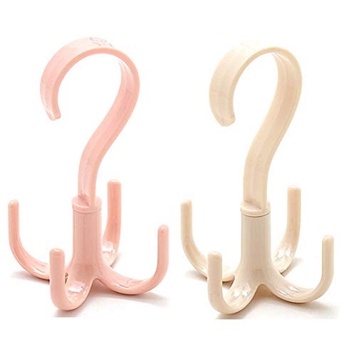 4 Pcs Rotatabl Hangers Belt Hanger Tie Rack Scarf Holder Hook Clothes Hanger Bags Organizer Hook (2 Pink + 2 Beige)