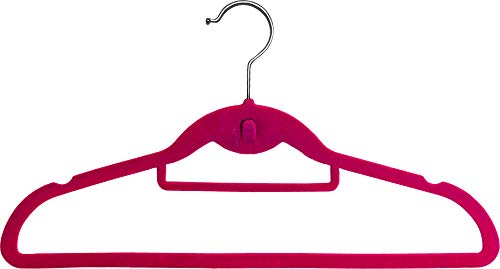 The Great American Hanger Company Pink Velvet Cascading Ultrathin Slim-Line Hanger with Notches and Tie Bar, Box of 100 Space Saving Stackable Non-Slip Suit Hangers with Chrome Hook