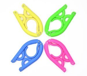 KLOUD City Pack of 4 (Blue, Yellow, Green, Hot Pink) Plastic Foldable Travel Clothes Hanger with Anti-Slip Grooves Plus Cleaning Cloth