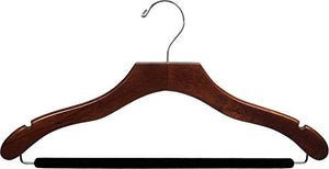 The Great American Hanger Company Wavy Wood Suit Hanger w/Velvet Non-Slip Bar, Box of 50 Space Saving 17 Inch Wooden Hangers w/Walnut Finish & Chrome Hook & Notches for Shirt Dress or Pants