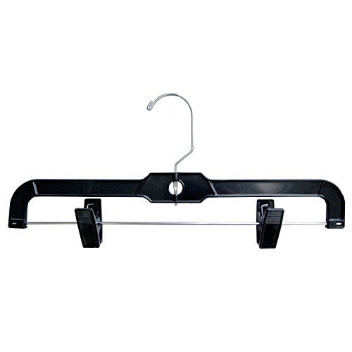 Hanger Central 5131B-10 Heavy Duty Plastic Bottoms Hangers with Metal Sliding Pinch Clips Pants Hangers, 14 Inch, Black, 10 Pack