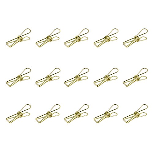 Zoohot Pack of 15 Golden Hollow Clip, Multi-Purpose Clothesline Utility Clips