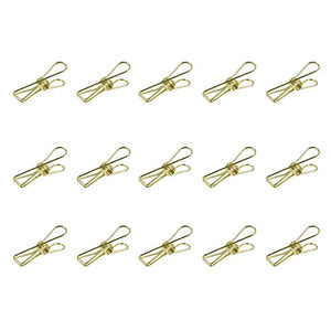 Zoohot Pack of 15 Golden Hollow Clip, Multi-Purpose Clothesline Utility Clips