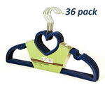 Uniware Flocked Suede Velvet Children Clothes Hanger, Heart Shaped, Grooved Bar, Non Slip (Set of 36, Midnight Blue)