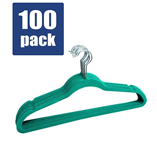 Linen Store Velvet Slim Flocked Hangers 100 Pack - Turquoise