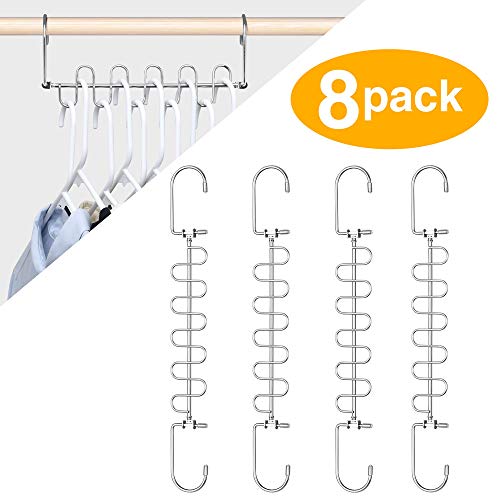 HOUSE DAY Magic Hangers Metal Space Saving Hangers 8 Pack,Closet Space Saving Wardrobe Clothing Hanger Oragnizer, 2019 Updated Design (8pcs)