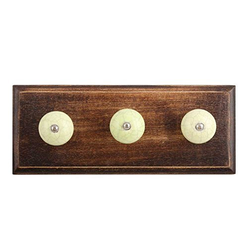 Indianshelf Handmade 3 Artistic Vintage Green Wooden Pistachio Crackle Coat Hooks Hangers/Clothes Hooks Door Mount