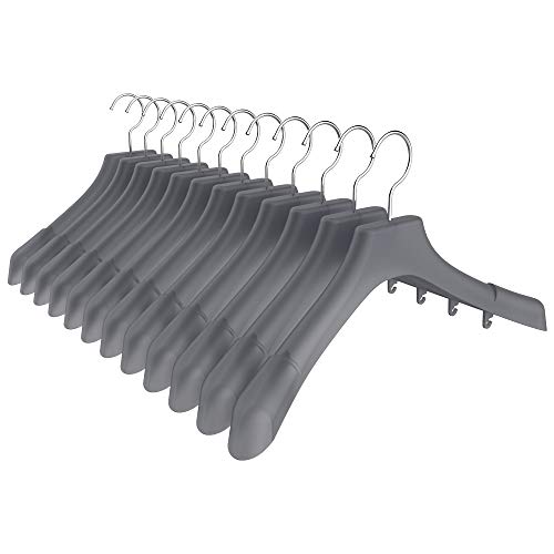 MR. SIGA Plastic Extra Wide Suit Hangers, Pack of 12, Width: 15.5" 39.5cm, Notched Shoulders & Swivel Hooks, Translucent Grey