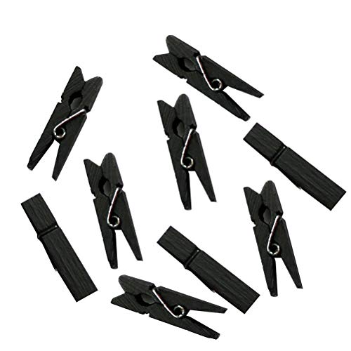 Vosarea 100PCS Clips Pictures Wood Mini Small Paper Clips Clothespin Wedding Cork Board Hanging Photos Painting Artwork Crafts - Black