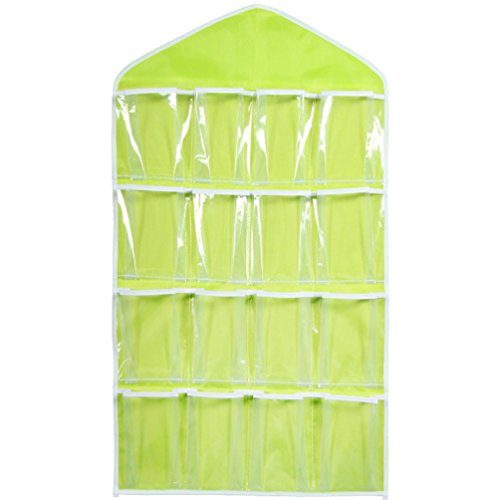 Huphoon 16 Pockets-Crystal Clear Hanging Closet Organizer for Underwear, Stocking, Toiletries Accessories, Bra, Sock, Home Organizer(30.7"X16.54") (Green)