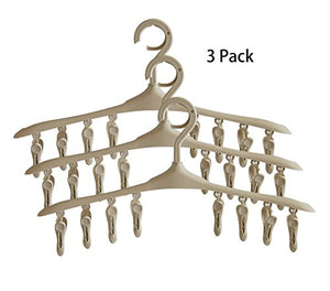 SUOWO Plastic Baby Hangers Coat Clothes Clip and Drip Laundry Swivel Hanger with 8 Clips Non Slip Space Saving for Drying Organizer Kids Infant Diapers Socks Adult Lingerie Pant 3 Pack (Khaki)