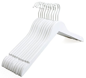 TOPIA HANGER White Wood Bridal Dress Hangers, Premium Wooden Shirt Hangers, 360° White Hook- Smooth Finish- Extra Smoothly Cut Notches, 10 Pack CT06W