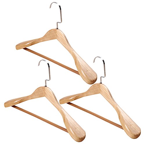 Ibnotuiy 3Pcs Womens Heavy Duty Extra Wide Wooden Clothes Hangers Suit Hangers with Inlaid Pants Bar (Primary Color)