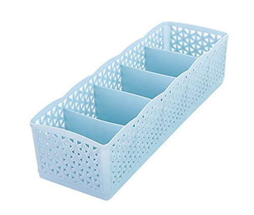 Grids Wardrobe Storage Box Basket Organizer Women Men Socks Bra Underwear Storage Box Plastic Container Organizer,26x8x6.5cm,Blue