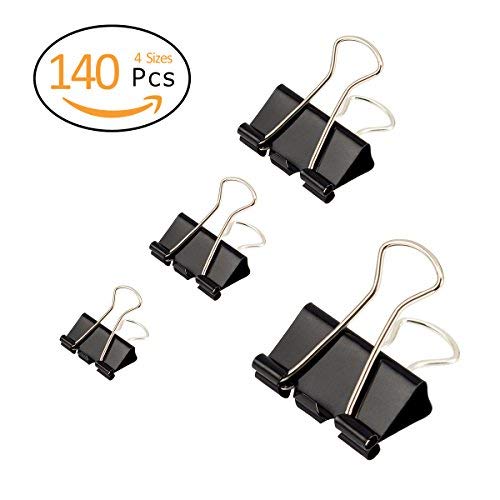 Anphsin 144Pcs Binder Clips Assorted Sizes – Black Paper Clamp School Binders Office Clips (0.6inch, 0.75inch, 1inch, 1.25inch)