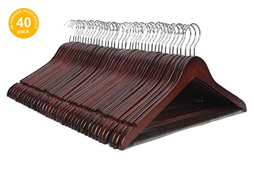 JS HANGER Wooden Suit Coat Hangers with Non-Slip Pants Bar Wholesale 40 Pack Walnut Finish