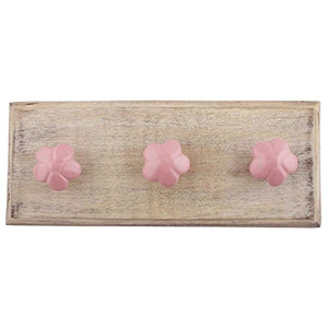 Indianshelf Handmade 1 Artistic Vintage Pink Wooden Flower Coat Hooks Hangers/Clothes Hooks Door Mount