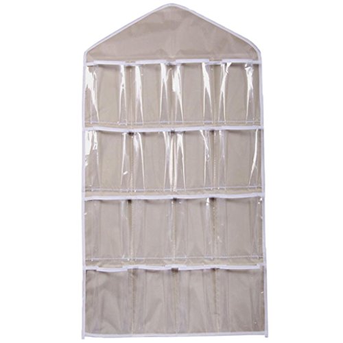 Hot Sale ! ? Ninasill ? Storage Closet 16 Pockets Clear Hanging Bag Socks Bra Underwear Rack Hanger Storage Organizer (Beige)