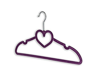 BriaUSA Clothes Hangers Heart Shaped Slim, Sturdy with Steel Swivel Chrome Hooks – Purple – Set of 10