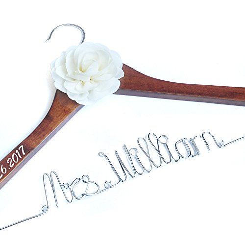 LOVEhandmade Personalized Wedding Hanger, Brides Hanger, Name Hangers, Bridesmaid Hangers, Bride Groom Hanger, Hanger with Flower